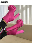 Women's Mid Calf Boots Sexy Chunky Heels Designer Shoes Concise Platform Boots High Quality Heeled Ankle Botas Femininas