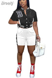 Camouflage Women Two Piece Sets Letter Print Short Sleeve Pockets Baseball Top Shorts Casual Summer Fashion