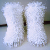 Hot Women Warm Fluffy Leather Boot Winter Plush Artificial Fur Snow Boot Outdoor Antiskid Shoe Mujer Platform Cotton