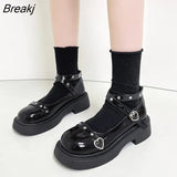 Shoes Star Buckle Mary Janes Women Cross-tied Platform Patent Leather Girls Rivet Casual Platform Small Leather Shoe