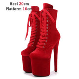 And Winter Fashion Pole Dance Show Shoes 20CM Hate Sky High Flock Mid-Calf Boots Women Sexy Platform Zipper High