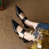 and Autumn Fashion Women Low Heel Mary Jane Shoes Elegant Lady Metal Decoration Pointed Shallow Mouth Single