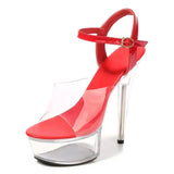 New Sexy Women Shoes High Heels 15cm Summer Woman Transparent Crystal Platform Sandals Plus Size Thin Heels Wedding