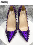 shiny spikes design shoes pointed toe 12cm 10cm 8cm high heels plus size 33-45 office party slip on pumps MD052