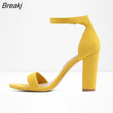Women Sandals Open Toe Sexy Ankle Straps High Heels Summer Suede Thick Heel Pumps Dress Wedding