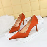 Breakj Korean Version Of Fashion Simple Versatile High Heels Fine Heel High Heel Shallow Pointed Spring Silk Satin Women's Single