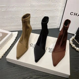 Women Boots High Heels Shoes Luxury Designer Boots-Women Stiletto Ankle Pointy Fashion Stockings Rubber 2024 Ladies Lace-Up