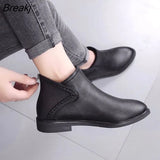 PU Leather Boots Women Daily Square Heel Zip Shoes Breathable Female Comfortable Square Head Pointed Toe Shoes Retro