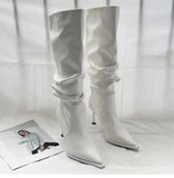 Women's Shoes 2023 High Quality Slip-on Women's Boots Fashion Pleated Office and Career Sexy Pointed Toe Knee-High Boots