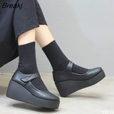 Wedges Shoes Gothic Patent Leather Round Toe Platform Lolita Mary Jane Flats Women 2022 Classics Fashion