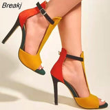 New Summer Yellow High Heels Women Gladiator Sandals Ankle Buckle Strap Fashion Stripper Ladies Shoes zapatillas