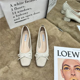 Tie Shallow Mouth Single Shoes Women's Thick Heels 2024 Spring And Autumn New Style Square Head Middle Heel Grandma Shoes High Heel Work