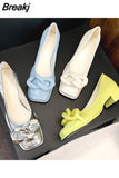 for Women 2023 with Medium Heels Ladies Summer Footwear Square Toe Yellow Discount Spring A Y2k Fashion Chic Point