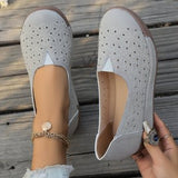 Breakj Ladies Hole Shoes 2025 Summer New Round Head Flat Bottom Hollow Casual Lazy Shoes Women's Singles