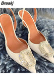 Buckle Strap Women Pumps Thin Heels Pointed Toe Designer Shoes Woman Spring Summer 2023 Rose Silk Dress Ladies