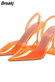 PVC Transparent Shoes For Women Cup Heeled Slingbacks Pointed Toe Women Pumps Jelly Shoes High Heels Party Prom
