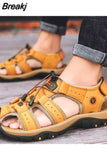 Men Summer Shoes Genuine Leather New Men Sandals Beach Fashion Slippers Outdoor Non-slip Casual Driving Shoes Big Size