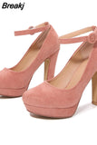 Heeled Ankle Strap Pumps Sweet Platform Pink Square Heel Woman High Heels Pumps Platform Shoes 2023 Spring Woman