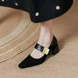 Jane Shoes for Woman 2024 New Spring Fashion Chunky Party Shoes Women's Square Toe High Heels Shoes Retro Black Woman