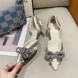 Pearl Crystal Bowtie White Wedding Shoes Women 2023 Autumn Brand Designer High Heels Pumps Woman Thin Heeled Party
