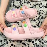 Heart Decoration Platform Sandals for Women Summer 2023 Eva Soft Sole Baech Slippers Woman Anti-Slip Pink Slides
