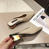 2023 with Heel Slides Pointed Toe Shoes Mules Women's Slippers and Ladies Sandals Black Outside Non Slip Korea Style 39