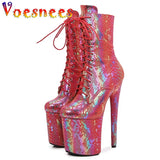 Inch Pole Dance Women Shoes Laser Lace Up Boots Petent Leather Sexy Heels Platform Boots Side Zipper High Heel Super Hot