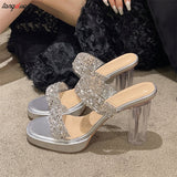 sequins Slippers Women summer new Sexy transparent heel open toe slippers Women Fashion Casual Slippers Large size