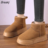 Heels Women Botas 2023 Winter Platform Short Plush Warm Snow Chelsea Boots Fashion Ankle Suede Pumps Casual