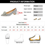 Crystal Bowknot Pumps Women 2023 New Thick Heels Rhinestone Wedding Party Shoes Woman Gold Silver Sequin Pointed Toe