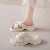 Women Slippers Summer Shallow Med Slides Platform Fashion Butterfly-Knot Shale Female Beach Soft Luxury Sabot