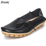 Moccasins Women Flats 2022 Autumn Woman Loafers Genuine Leather Female Shoes Slip On Ballet Bowtie Women's Shoes Big