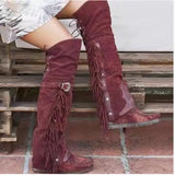 Bohemia Knee-length Women Boots Ethnic Personality High Boots Tassels Faux Suede Boots Girl Flat Bottom Long Botas