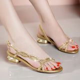 New Bohemian Fashion Diamond Sandals Summer Leather Flat Sandals Non-Slip Crystal