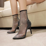 Women's Sandals 2024 High Heel Women Boots Summer Sunscreen Breathable Pointed Toe Super High Heels Women's Fashion Mesh