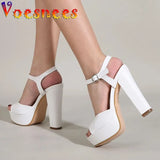 Women Sandals 2023 Fashion Waterproof Platform 13CM Thick Heel Shoes Concise Buckle Strap Model Womens Sexy High