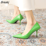 shoes Women Fashion Office Basic High Heels Work Lady Shoes Black Pink Green Thin Heels Brand Point