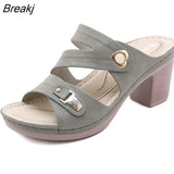 Low Heels Sandals for Women Summer Retro Chunky Heel Orthopedics Slippers Fashion Large Size Lady Light Casual Mules