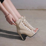 Women With Sandals 2023 Summer Hollowed-Out Short Boots, Stiletto Heels, Dance Shoes, Large Size Open-Toed
