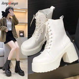 Platform Short Plush Women Short Boots Fashion Ladies Elegant Lace Up Ankle Boot Outdoor Thick Bottom Motorcycle