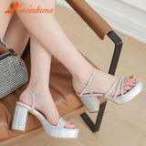 Heeled Women Sandals 2023 New Fashion European Style Sexy Women Shoes Summer Straight Buckle Colorful Platform