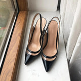 Transparent Patchwork Summer Women Black Slingback High Heel Shoes Sexy Ladies Pointy Toe Stiletto Pumps 8cm 10cm