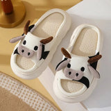 Cartoon Milk Cow Home Slippers Women Thick Sole Open Toe Cotton Slippers Woman 2023 Autumn Winter Soft Indoor Slides