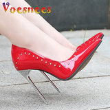 Women Pointed End 11CM High Heel Pumps Sexy Nightclub Stiletto Single Shoes Metal Heels Rivets Studded Fashion Stage