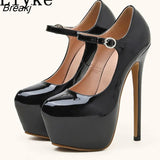 2023 Spring Autumn Women Platform Pumps Black Round Toe Buckle Strap 17CM Super High Heels Pole Dance Shoes Stiletto