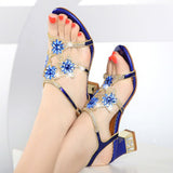 Women's Diamond Sandals 2024 New Summer High Heels With Leather Heels Set With Diamonds, Thick Heels For Women's