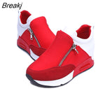 New Women Casual Shoes Height Increasing Zipper Breathable Women Walking Flats Trainers Shoes Autumn
