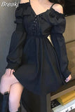 Black Dress Women Casual Button Lace Evening Party Sexy Mini Dress Female Long Sleeve One-piece Dress Korean 2023