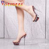 Women Sandals Platform Transparent Leopard Print High Heels Model Fashion Show Shoes 2023 Summer PVC Sexy Slippers New Plus