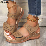 Women's Sandals Summer Shoes Women New Ladies Sewing cross Out Wedges Female Casual Pu Leather Platform Retro Sandal plus